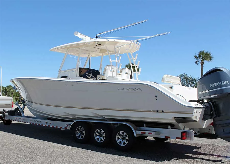 Regina boat loaded on a trailer for recovery and towing