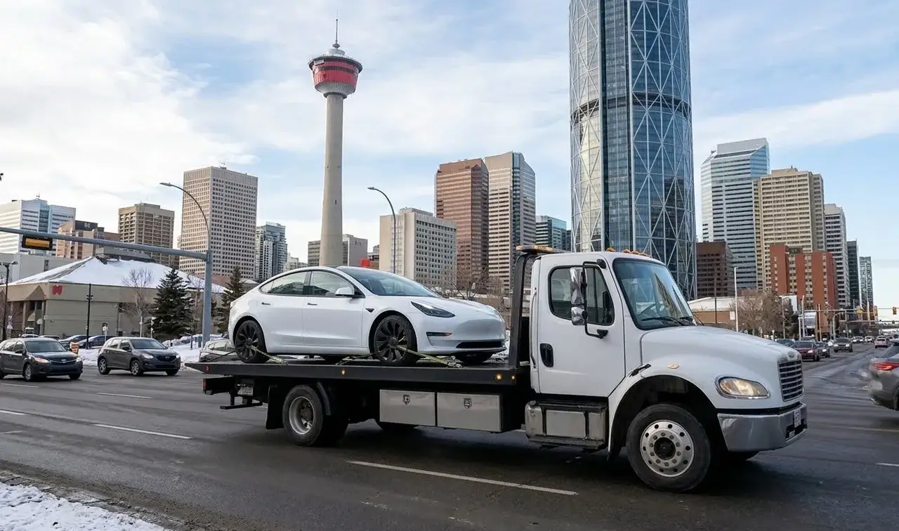 Regina electric vehicle on flatbed transport